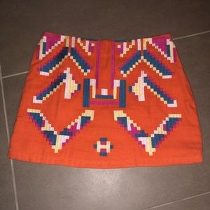 Orange embroidered mini skirt